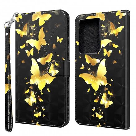 Folio-fodral För Samsung Galaxy S21 Ultra 5G Gula Fjärilar