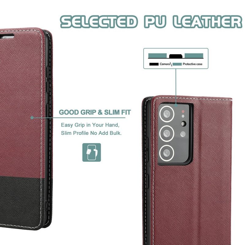 Folio-fodral För Samsung Galaxy S21 Ultra 5G Läderfodral Texturerat Tvåfärgat Konstläder