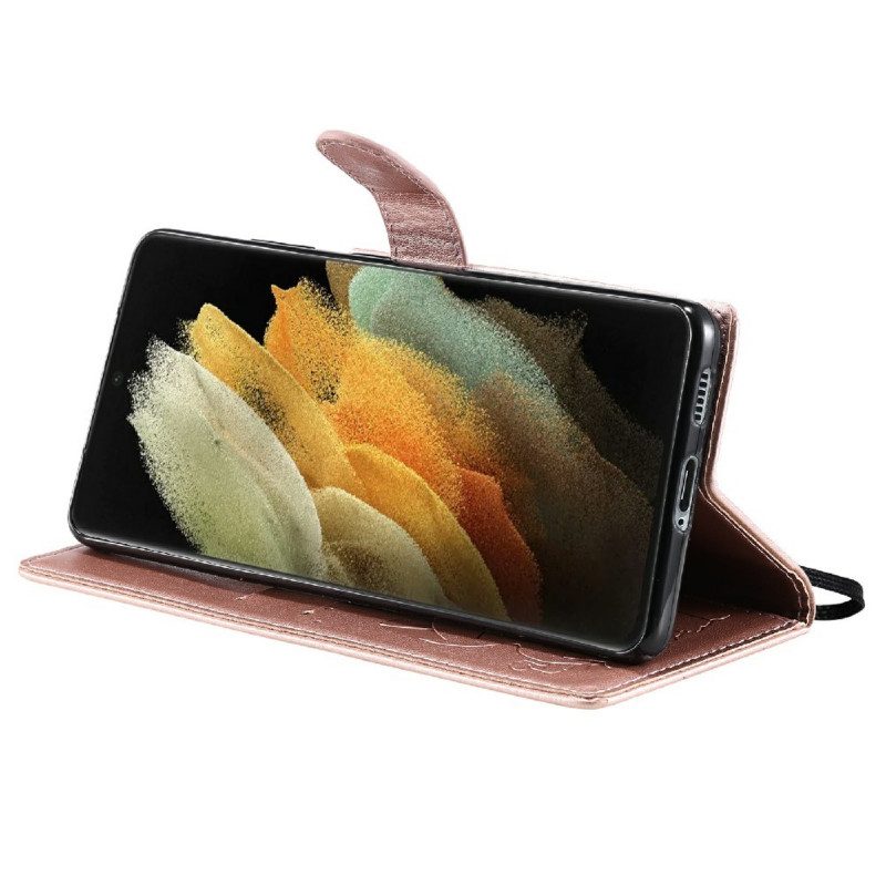 Folio-fodral För Samsung Galaxy S21 Ultra 5G Med Kedjar Katt Och Bi Med Rem