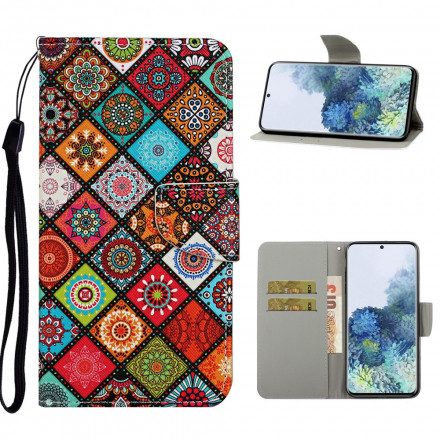 Folio-fodral För Samsung Galaxy S21 Ultra 5G Patchwork-mandalas Med Snodd