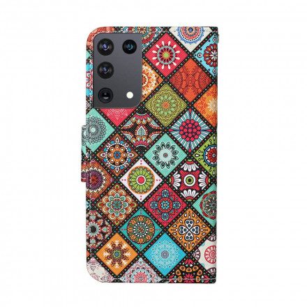 Folio-fodral För Samsung Galaxy S21 Ultra 5G Patchwork-mandalas Med Snodd