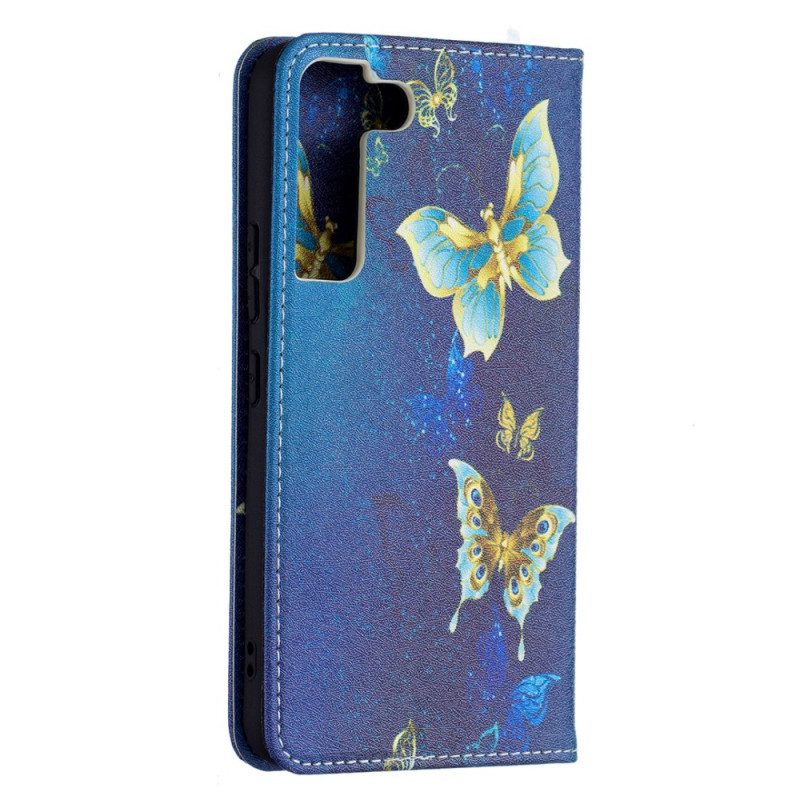 Folio-fodral För Samsung Galaxy S22 5G Läderfodral Färgglada Fjärilar