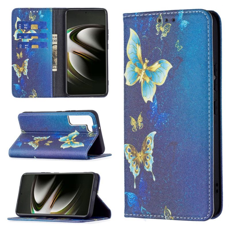 Folio-fodral För Samsung Galaxy S22 5G Läderfodral Färgglada Fjärilar