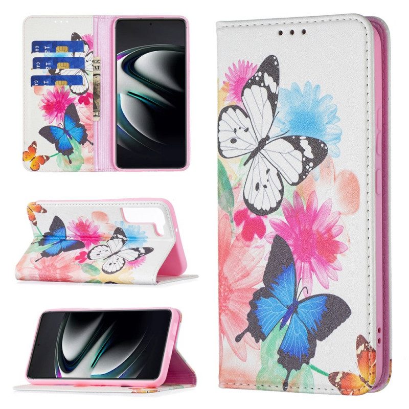 Folio-fodral För Samsung Galaxy S22 Plus 5G Läderfodral Färgglada Fjärilar