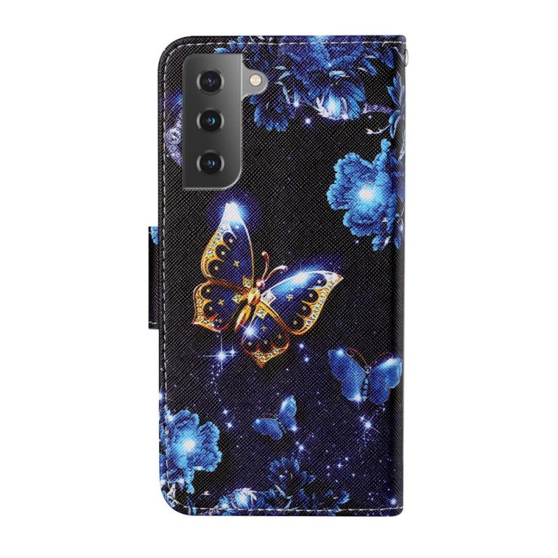 Folio-fodral För Samsung Galaxy S22 Plus 5G Med Kedjar Ädelbara Fjärilar