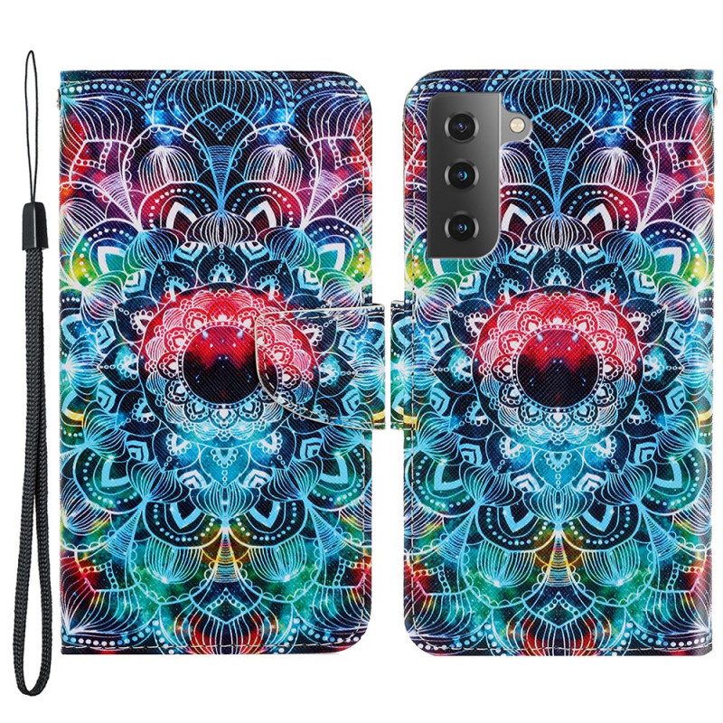 Folio-fodral För Samsung Galaxy S22 Plus 5G Med Kedjar Flashy Strappy Mandala