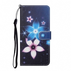 Folio-fodral För Samsung Galaxy S22 Plus 5G Med Kedjar Lunar Strap Blommor