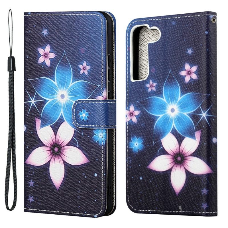 Folio-fodral För Samsung Galaxy S22 Plus 5G Med Kedjar Lunar Strap Blommor