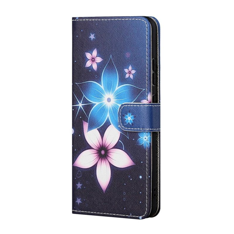 Folio-fodral För Samsung Galaxy S22 Plus 5G Med Kedjar Lunar Strap Blommor