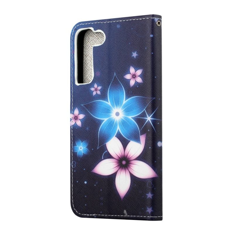 Folio-fodral För Samsung Galaxy S22 Plus 5G Med Kedjar Lunar Strap Blommor