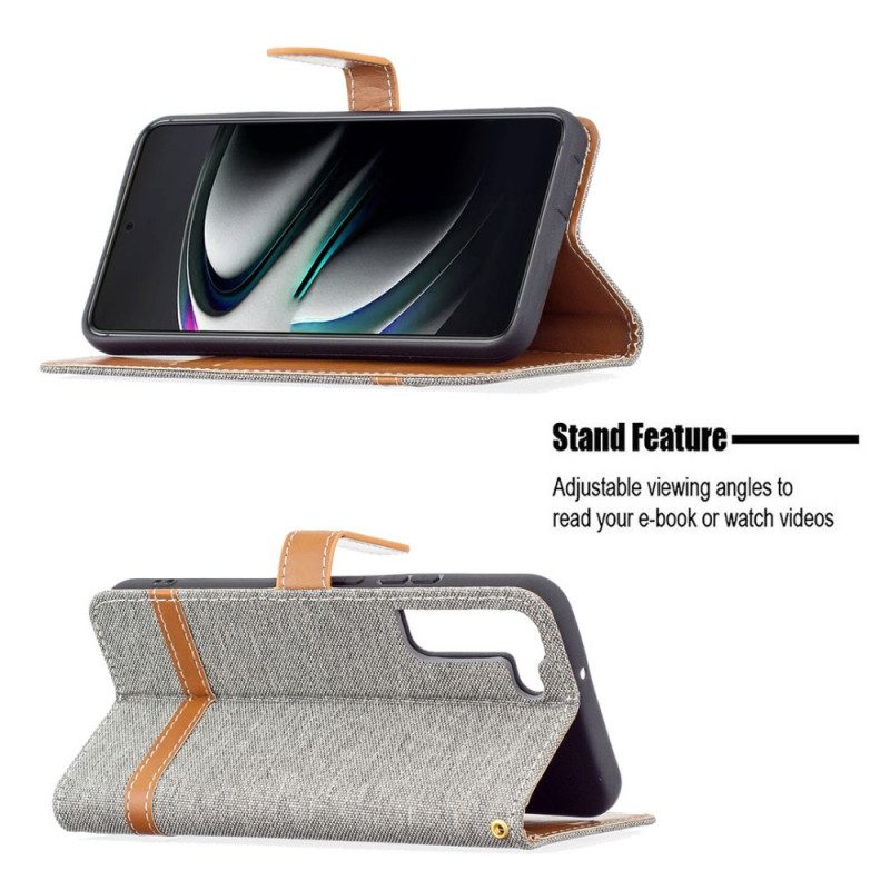 Folio-fodral För Samsung Galaxy S22 Plus 5G Med Kedjar Tyg- Och Lädereffektrem
