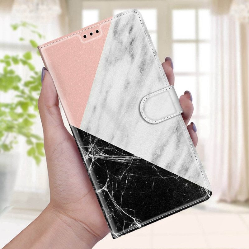 Folio-fodral För Samsung Galaxy S22 Ultra 5G Marmor Elegans Med Rem