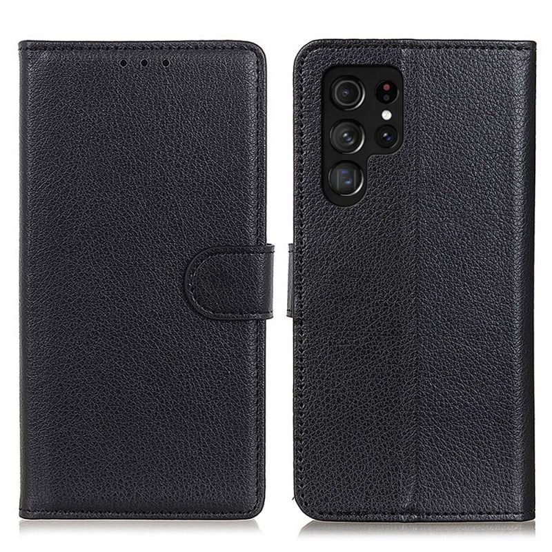 Folio-fodral För Samsung Galaxy S22 Ultra 5G Traditionellt Litchiläder