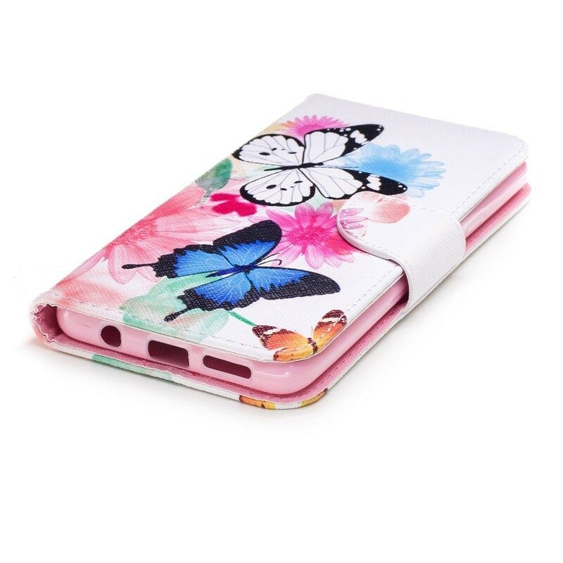 Folio-fodral För Samsung Galaxy S9 Plus Målade Fjärilar Och Blommor