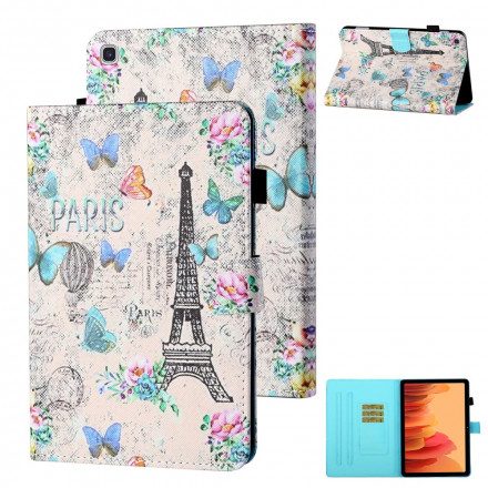 Folio-fodral För Samsung Galaxy Tab A7 Fjärilar I Eiffeltornet