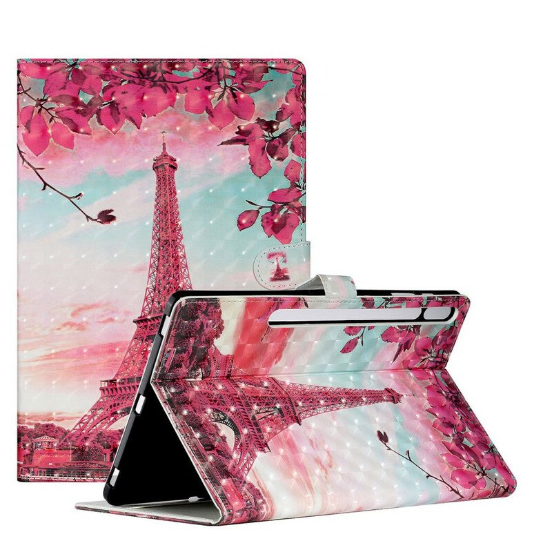 Folio-fodral För Samsung Galaxy Tab S7 Plus / Tab S8 Plus Blommigt Eiffeltorn