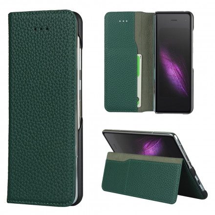 Folio-fodral För Samsung Galaxy Z Fold 2 Läderfodral Äkta Litchi Läder