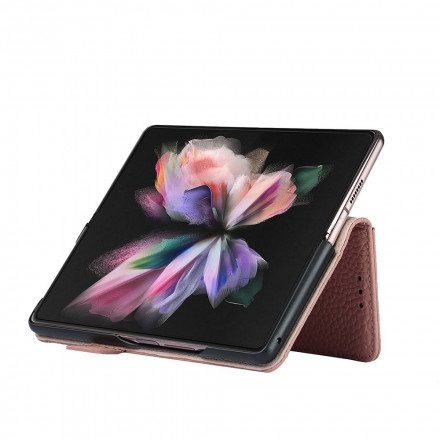 Folio-fodral För Samsung Galaxy Z Fold 3 5G Äkta Litchi Läder