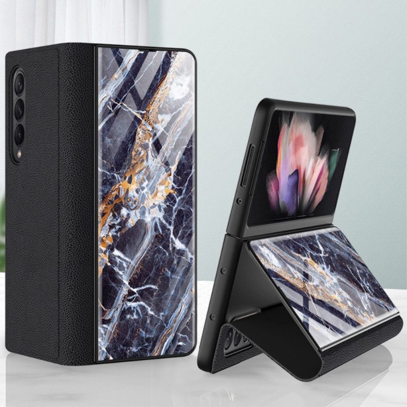 Folio-fodral För Samsung Galaxy Z Fold 3 5G Läderfodral Härdat Glasmarmoreffekt
