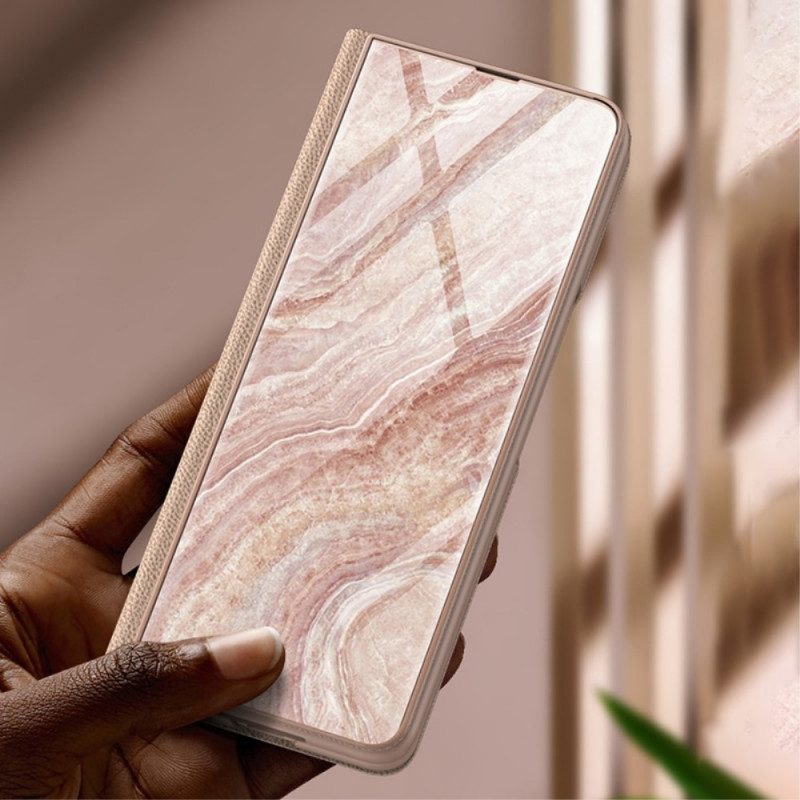 Folio-fodral För Samsung Galaxy Z Fold 3 5G Läderfodral Härdat Glasmarmoreffekt