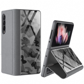 Folio-fodral För Samsung Galaxy Z Fold 3 5G Läderfodral Kamouflagehärdat Glas