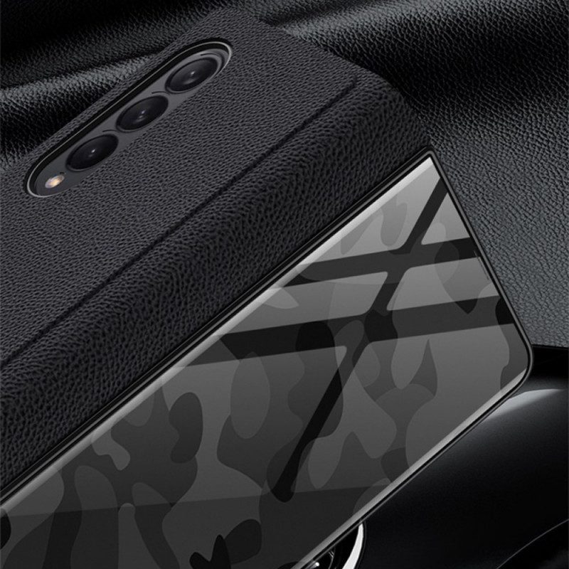 Folio-fodral För Samsung Galaxy Z Fold 3 5G Läderfodral Läderlinje Av Härdat Glas