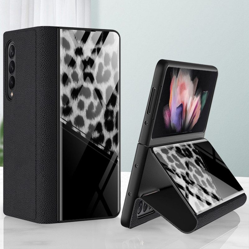 Folio-fodral För Samsung Galaxy Z Fold 3 5G Läderfodral Leopard Härdat Glas