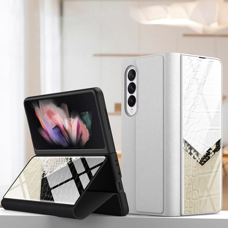 Folio-fodral För Samsung Galaxy Z Fold 3 5G Läderfodral Leopard Härdat Glas