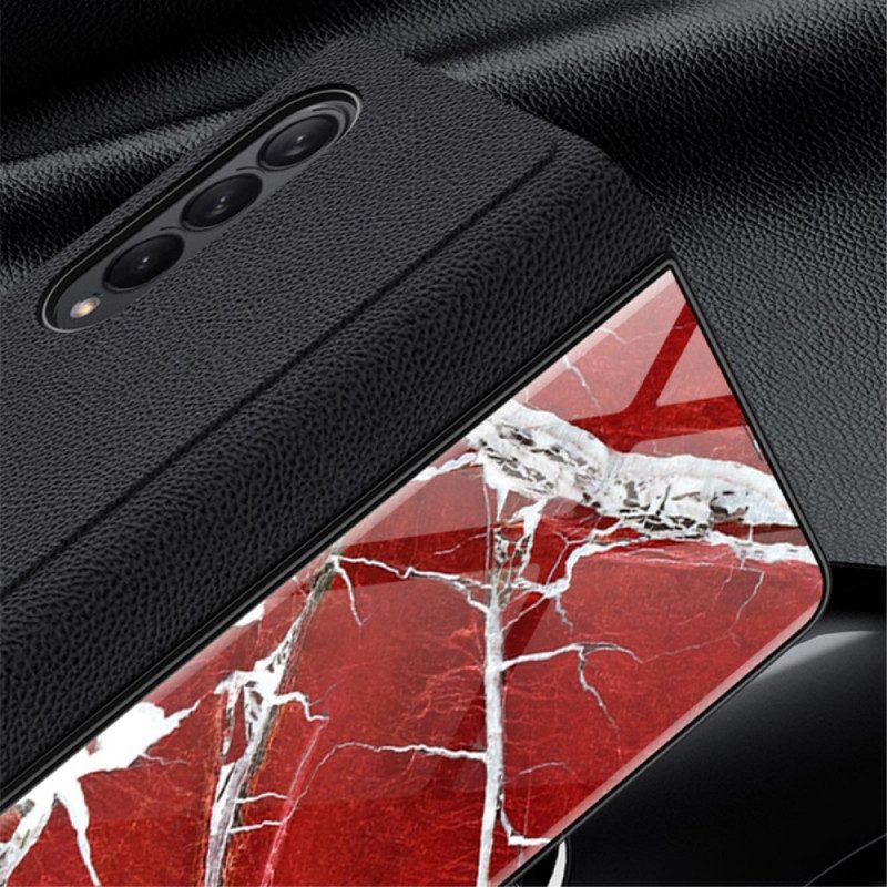 Folio-fodral För Samsung Galaxy Z Fold 3 5G Läderfodral Marmor Härdat Glas