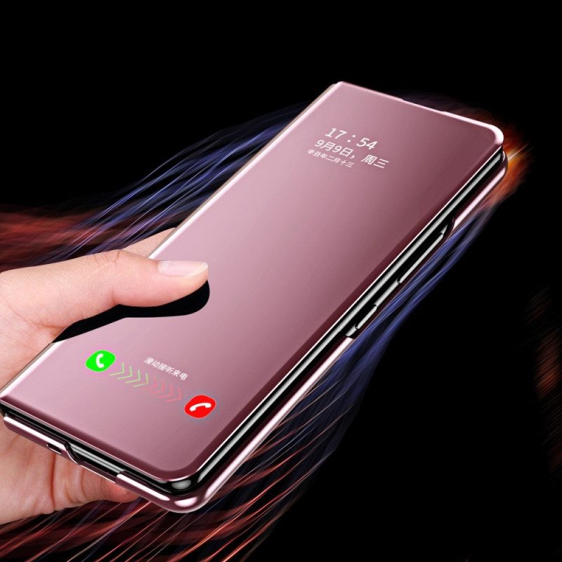 Folio-fodral För Samsung Galaxy Z Fold 4 Läderfodral Spegel Och Transparens