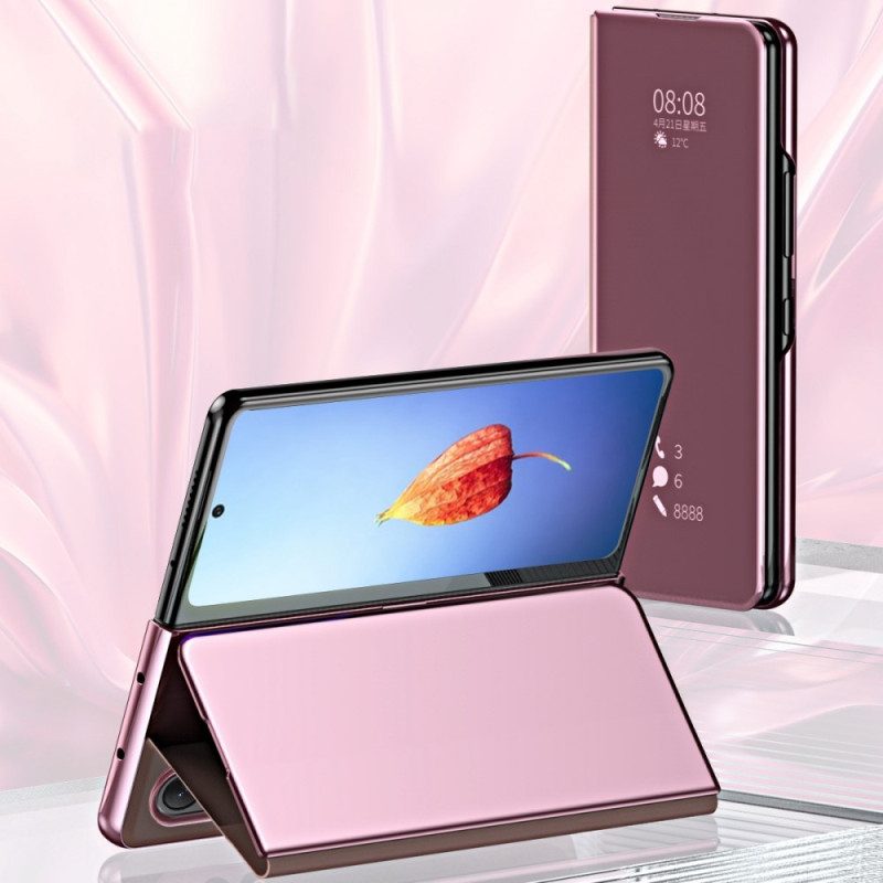 Folio-fodral För Samsung Galaxy Z Fold 4 Läderfodral Spegel Och Transparens