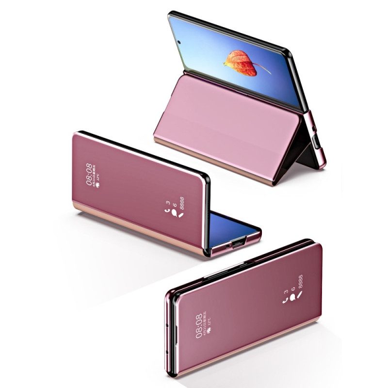 Folio-fodral För Samsung Galaxy Z Fold 4 Läderfodral Spegel Och Transparens