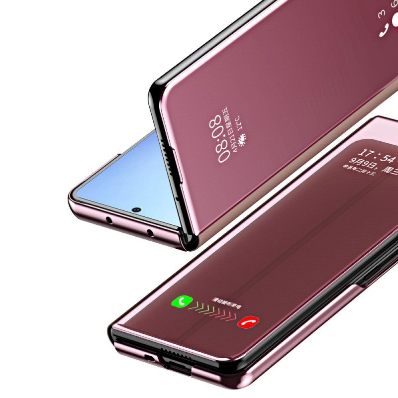 Folio-fodral För Samsung Galaxy Z Fold 4 Läderfodral Spegel Och Transparens