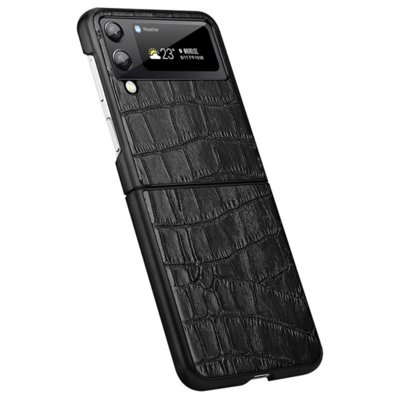 Folio-fodral Mobilskal För Samsung Galaxy Z Flip 3 5G Läderfodral Äkta Crocodile Texture Läder