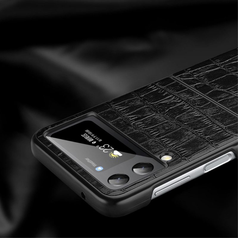 Folio-fodral Mobilskal För Samsung Galaxy Z Flip 3 5G Läderfodral Äkta Crocodile Texture Läder