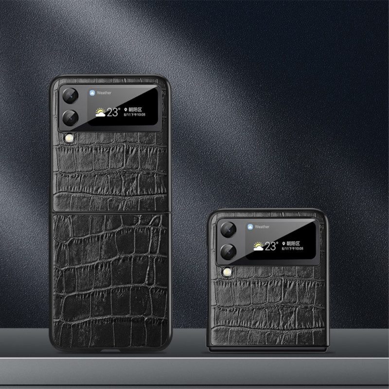 Folio-fodral Mobilskal För Samsung Galaxy Z Flip 3 5G Läderfodral Äkta Crocodile Texture Läder