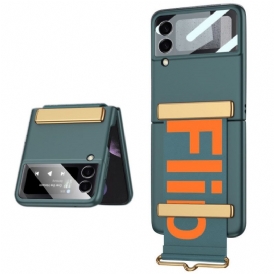 Folio-fodral Mobilskal För Samsung Galaxy Z Flip 3 5G Läderfodral Härdat Glas Och Rembokstäver Gkk