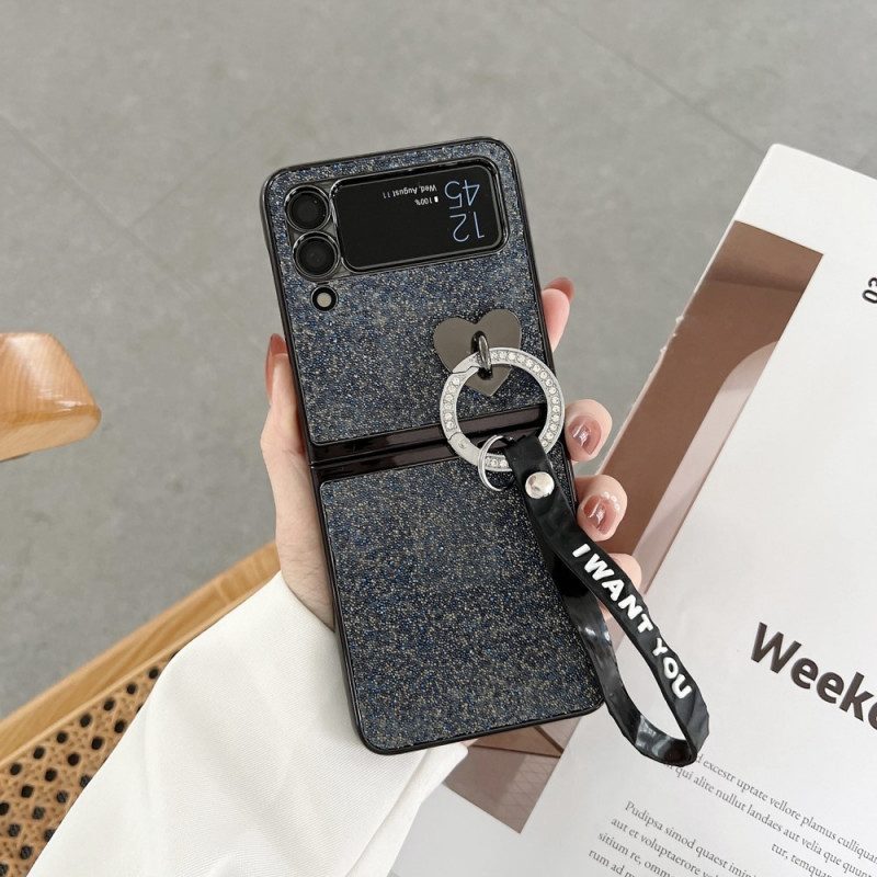 Folio-fodral Mobilskal För Samsung Galaxy Z Flip 3 5G Läderfodral Paljettberlocker Och Linne