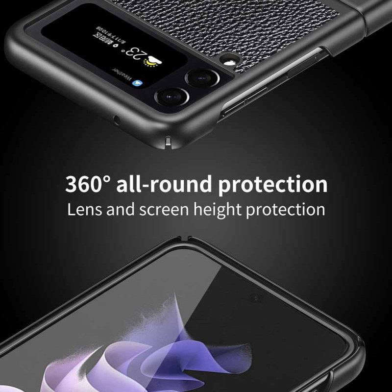 Folio-fodral Mobilskal För Samsung Galaxy Z Flip 4 Läderfodral Äkta Litchi Color Läder