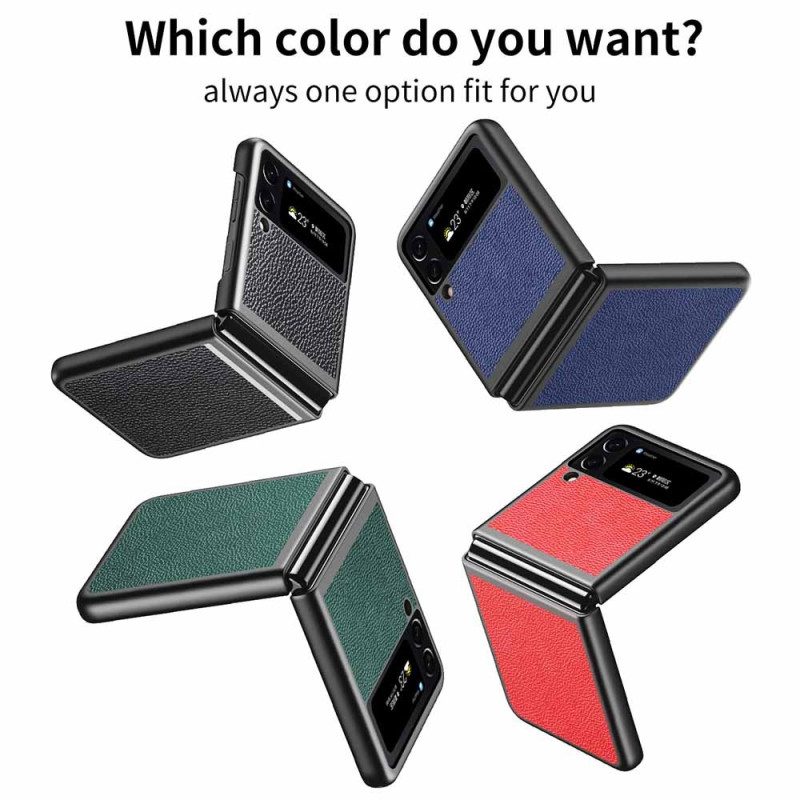 Folio-fodral Mobilskal För Samsung Galaxy Z Flip 4 Läderfodral Äkta Litchi Color Läder