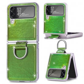 Folio-fodral Mobilskal För Samsung Galaxy Z Flip 4 Läderfodral Elektriska Färger Och Ring