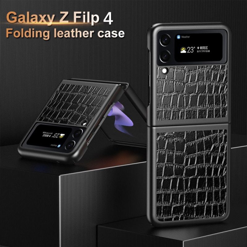 Folio-fodral Mobilskal För Samsung Galaxy Z Flip 4 Läderfodral Krokodilskinnstil