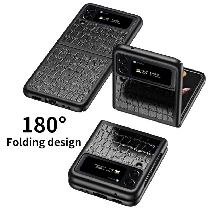 Folio-fodral Mobilskal För Samsung Galaxy Z Flip 4 Läderfodral Krokodilskinnstil
