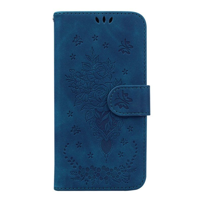 Folio-fodral Samsung Galaxy A14 / A14 5G Med Kedjar Strappy Rosor Och Fjärilar