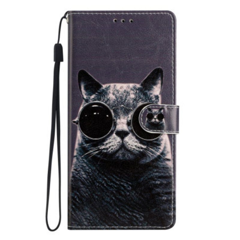 Folio-fodral Samsung Galaxy A54 5G Med Kedjar Cat Strappy Glasögon