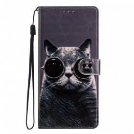 Folio-fodral Samsung Galaxy A54 5G Med Kedjar Cat Strappy Glasögon