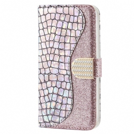 Folio-fodral Samsung Galaxy S23 5G Krokodil Diamanter