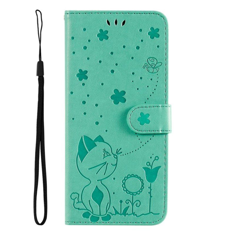 Folio-fodral Samsung Galaxy S23 5G Med Kedjar Strappy Cat And Bees