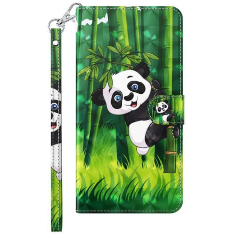 Folio-fodral Samsung Galaxy S23 Ultra 5G Med Kedjar Bambu Panda Med Snodd