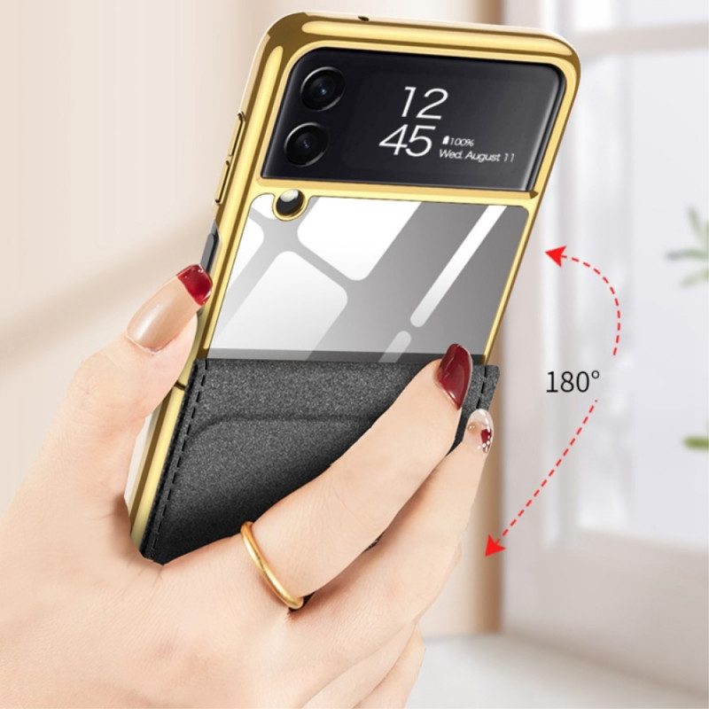Folio-fodral Skal För Samsung Galaxy Z Flip 3 5G Läderfodral Spegel Och Avtagbart Stativ